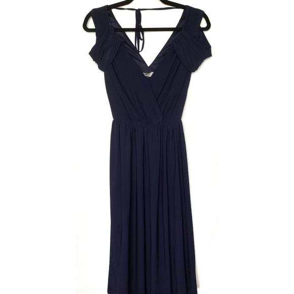 NWT Asos Tall Cold Shoulder Drape Dress Navy 4 - Picture 2 of 11